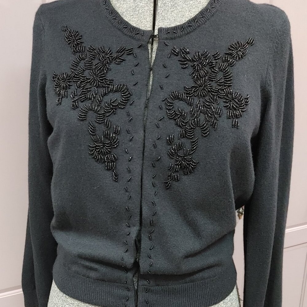 Jacob Brand Black Bead Embroidered Sweater, Size Large